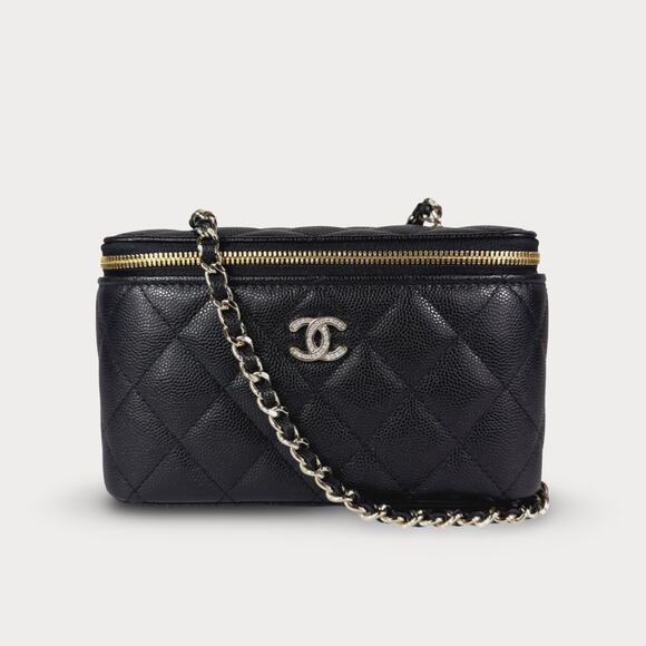 CHANEL Handbags - Chanel 25B Crystal Embellished CC Caviar Vanity Case On Chain